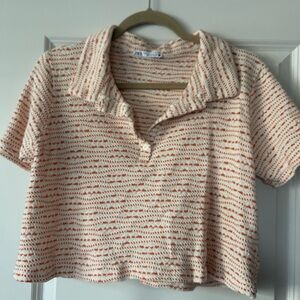 Zara Knit Top with Orange and Cream Pattern